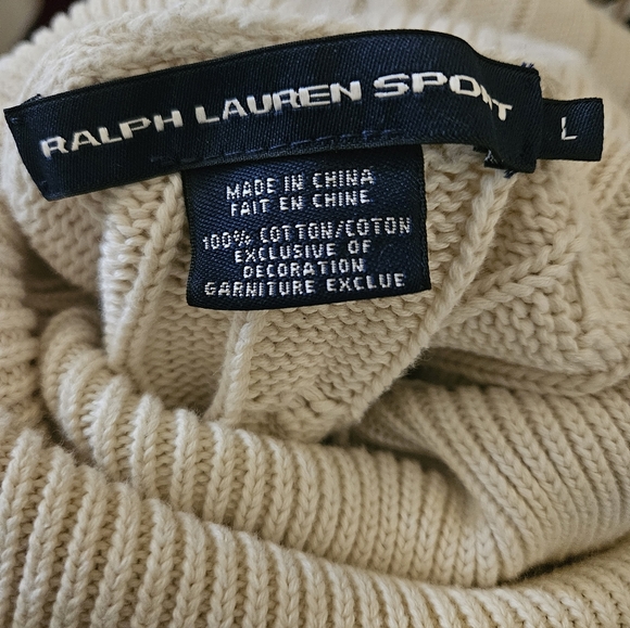 Ralph Lauren Sport Cable Knit Cotton Cream Turtleneck Sweater XL(16-18) - Picture 4 of 4